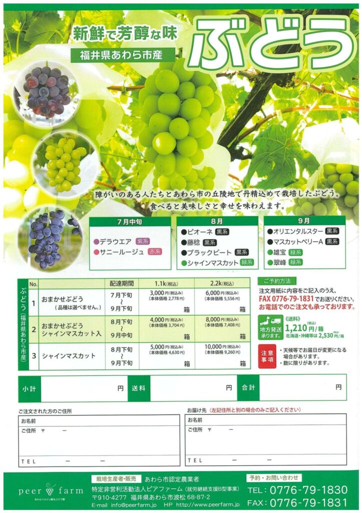 福井県あわら市のピアファームが「あわらベルジェ観光ぶどう園」開園！7月24日〜